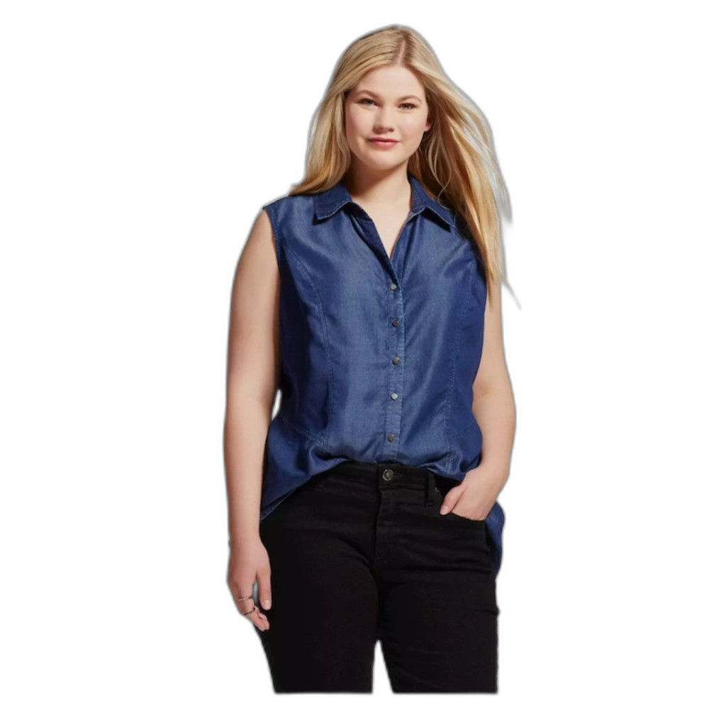 New with Tags Forever Audrey Sleeveless Plus Size Chambray Blouse size 14W C25